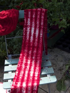bright red shibori scarf