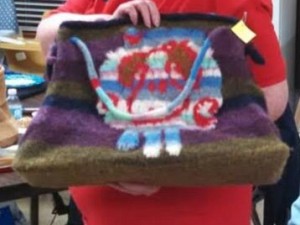 Felted bag with sheep. Lined and reversible!